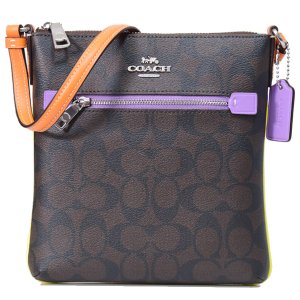 画像1: 【COACH】コーチ コーティングキャンバス レザー シグネチャー ミニ ローワン ファイル バッグ クロスボディ 斜めがけ ショルダーバッグ ブラウン×アイリスマルチ〔日本未発売〕