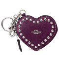 【COACH】コーチ ぺブルレザー スタッズ ハート ポーチ リベット コインケース キーリング キーホルダー バッグチャーム ディープベリー（日本未発売）