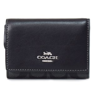 画像1: 【COACH】コーチ コーティングキャンバス レザー シグネチャー スモール マイクロ ウォレット コンパクト 三つ折り財布 グラファイト×ブラック（日本未発売）