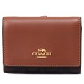 【COACH】コーチ コーティングキャンバス レザー シグネチャー スモール マイクロ ウォレット コンパクト 三つ折り財布 ブラウン×レッドウッド（日本未発売）