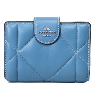 画像1: 【COACH】コーチ レザー パフィー キルティング ロゴ ミディアム コーナー ジップ ウォレット 二つ折り財布 ライトミスト（日本未発売）