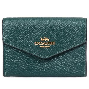 画像1: 【COACH】コーチ レザー ロゴ フラップ カードケース カードポーチ 名刺入れ 定期入れ ビジネスカード コインケース ダークパイン（日本未発売）