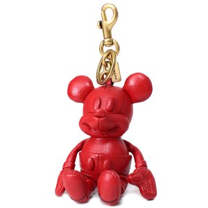 画像1: 【COACH】コーチ ディズニー ミッキーマウス コラボ ペブルレザー キーリング バッグチャーム キーホルダー エレクトリックレッド（日本未発売）