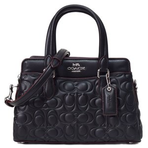 画像1: 【COACH】コーチ スムースレザー シグネチャー 型押し ダーシー キャリーオール ミニ 2WAY 斜め掛け クロスボディ ショルダー ハンドバッグ ブラック×バッドランズ（日本未発売）