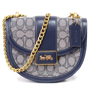 画像1: 【COACH】コーチ ジャガード レザー シグネチャー アリー サドル チェーン ショルダー 2way クロスボディ 斜めがけ バッグ ネイビー×ミッドナイトネイビー（日本未発売）