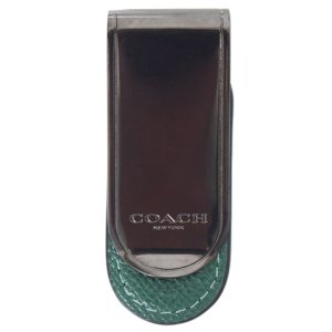 画像1: 【COACH】コーチ メタル レザー ロゴ マネークリップ ダークパイン（日本未発売）