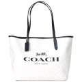 【COACH】コーチ コーティングキャンバス スムースレザー シグネチャー ロゴ シティ トートバッグ ホワイトデニム チャークマルチ〔日本未発売〕