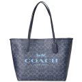 【COACH】コーチ コーティングキャンバス スムースレザー シグネチャー ロゴ シティ トートバッグ デニム×ミッドナイトネイビー〔日本未発売〕