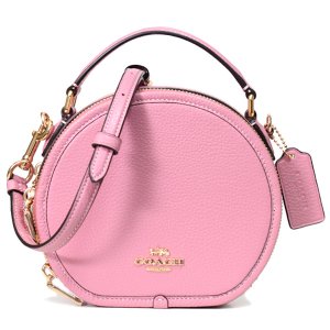 画像1: 【COACH】コーチ ぺブルレザー キャンティーン ロゴ 丸型 ダブルジップ クロスボディ 2way ハンドバッグ ショルダーバッグ トゥルーピンク（日本未発売）