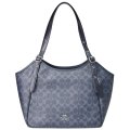 【COACH】コーチ コーティングキャンバス レザー シグネチャー メドウ ロゴ ジップ トップ ショルダーバッグ デニム×ミッドナイトネイビー〔日本未発売〕
