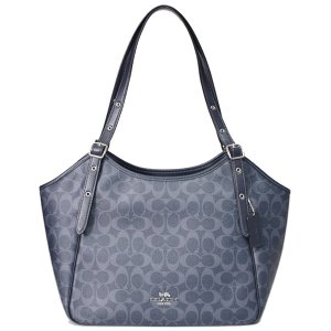 画像1: 【COACH】コーチ コーティングキャンバス レザー シグネチャー メドウ ロゴ ジップ トップ ショルダーバッグ デニム×ミッドナイトネイビー〔日本未発売〕