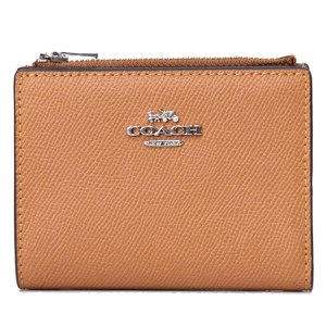 画像1: 【COACH】コーチ クロスグレインレザー スナップ スリム バイフォールド ウォレット 二つ折り財布 ライトサドル（日本未発売）