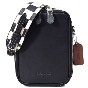 画像1: 【COACH】コーチ メンズ PVC レザー チェッカーボード プリント スタントン 2WAY クロスボディ 斜め掛け ショルダー バッグ ブラック×チャーク〔日本未発売〕