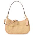 【COACH】コーチ ストロー スムースレザー かごバッグ テリ ロゴ 2way クロスボディ 斜め掛け ショルダー ハンド バッグ ラテマルチ（日本未発売）