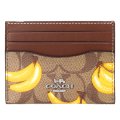 【COACH】コーチ コーティングキャンバス レザー シグネチャー バナナ プリント スリム ID パスケース カードケース  定期入れ 名刺入れ カーキ×ダークサドル（日本未発売）
