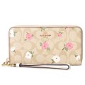 【COACH】コーチ コーティングキャンバス レザー シグネチャー 花柄 フラワー プリント ロゴ リストレット ロング ジップ アラウンド 長財布 ライトカーキチャークマルチ（日本未発売）
