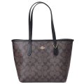 【COACH】コーチ コーティングキャンバス レザー シグネチャー ミニ シティ トートバッグ ブラウン×ブラック〔日本未発売〕