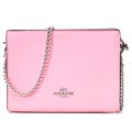 【COACH】コーチ ぺブルレザー スリム ロゴ チェーン クロスボディ 2way クラッチ 斜め掛け ショルダーバッグ フラワーピンク（日本未発売）