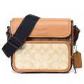 【COACH】コーチ メンズ コーティングキャンバス レザー シグネチャー サリバン クロスボディ フラップ メッセンジャー カメラ 斜め掛け ショルダーバッグ ガンメタル×ライトサドル〔日本未発売〕