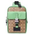 【COACH】コーチ メンズ コーティングキャンバス レザー シグネチャー トラック パック ワンショルダー バックパック ボディーバッグ カーキ×ソフトグリーン〔日本未発売〕