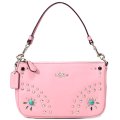 【COACH】コーチ グラブタン レザー ターコイズ スタッズ ウェスタン リベット ノリータ リストレット マルチ ポーチ ミニ ハンド バッグ ピンク〔日本未発売〕
