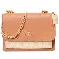 【COACH】コーチ バッグ コーティングキャンバス クロスグレインレザー シグネチャー クレア チェーン クロスボディ 2way 斜め掛け ショルダー バッグ ライトカーキ×ライトサドル（日本未発売）
