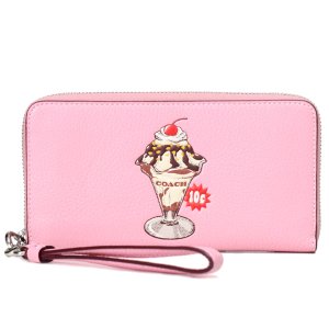 画像1: 【COACH】コーチ 長財布 ぺブルレザー サンデー パフェ グラフィック プリント ロゴ リストレット ロング ジップ アラウンド チェリーブロッサム（日本未発売）