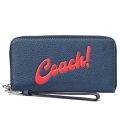 【COACH】コーチ 長財布 ぺブルレザー ロゴ グラフィック プリント ロゴ リストレット ロング ジップ アラウンド デニム（日本未発売）