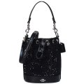 【COACH】コーチ バッグ レザー クリスタル ファブリック ストーン キラキラ ロゴ ミニ バケット バケツ型 巾着 2WAY クロスボディ 斜め掛け ショルダー ハンドバッグ ブラック（日本未発売）