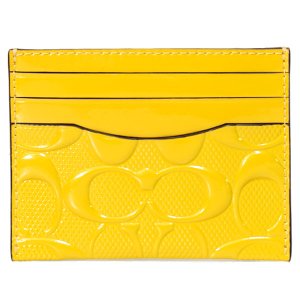 画像1: 【COACH】コーチ カードケース パテントレザー シグネチャー 型押し ロゴ スリム ID パスケース カードケース  定期入れ 名刺入れ ゴールド（日本未発売）