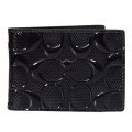 【COACH】コーチ カードケース パテントレザー シグネチャー 型押し パスケース カードホルダー スリム コンパクト 二つ折り ID カードケース 定期入れ ブラック（日本未発売）