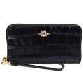 【COACH】コーチ 長財布 クロコダイル エンボスドレザー 型押し ロゴ リストレット ロング ジップ  アラウンド 長財布 ブラック（日本未発売）