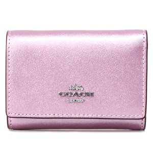 画像1: 【COACH】コーチ 財布 レザー メタリック キラキラ スモール ロゴ マイクロ ミニ ウォレット コンパクト 三つ折り財布 メタリックピンク（日本未発売）