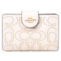 【COACH】コーチ 財布 ペブルレザー シグネチャー スタッズ リベット ミディアム コーナー ジップ ウォレット 二つ折り財布 チャーク（日本未発売）