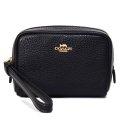 【COACH】コーチ ポーチ ペブルレザー スクエア ポーチ ミニ ジップ リストレット 小物入れ ポーチ ブラック〔日本未発売〕