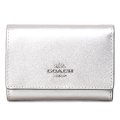 【COACH】コーチ 財布 レザー メタリック キラキラ スモール ロゴ マイクロ ミニ ウォレット コンパクト 三つ折り財布 ライトシルバー（日本未発売）