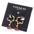 【COACH】コーチ ブラス エナメル チェリー さくらんぼ ウェイビー ハギー ロゴ スタッズ イアリング ピアス ゴールド×レッド〔日本未発売〕