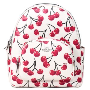 画像1: 【COACH】コーチ バックパック さくらんぼ ぺブルレザー チェリー プリント コート ダブルジップ ロゴ バックパック リュックサック チャークマルチ〔日本未発売〕