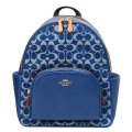 【COACH】コーチ バックパック デニム レザー シグネチャー コート ダブルジップ チェリー さくらんぼ チャーム付き リュックサック デニム×ナチュラル〔日本未発売〕