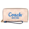【COACH】コーチ 長財布 コーティングキャンバス スムースレザー シグネチャー ロゴ リストレット ジップ アラウンド 長財布 サンド×パシフィックブライトミネラル（日本未発売）