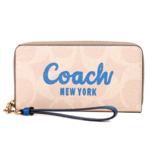 画像1: 【COACH】コーチ 長財布 コーティングキャンバス スムースレザー シグネチャー ロゴ リストレット ジップ アラウンド 長財布 サンド×パシフィックブライトミネラル（日本未発売）