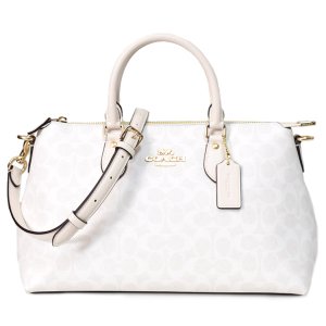 画像1: 【COACH】コーチ バッグ コーティングキャンバス レザー シグネチャー ジョージア サッチェル ロゴ 2WAY ボストン ショルダー ハンドバッグ ホワイト×チャーク〔日本未発売〕