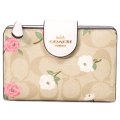 【COACH】コーチ 財布 花柄 コーティングキャンバス レザー シグネチャー フローラル ミディアム コーナー ジップ ウォレット 二つ折り財布 ライトカーキチャークマルチ（日本未発売）