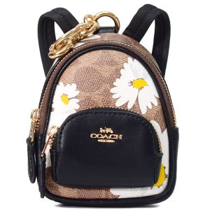 画像1: 【COACH】コーチ バックパック キーホルダー コーティングキャンバス レザー シグネチャー 花柄 フラワー リュックサック モチーフ ミニ ポーチ 小物入れ キーホルダー バッグチャーム タン×ブラウンマルチ（日本未発売）