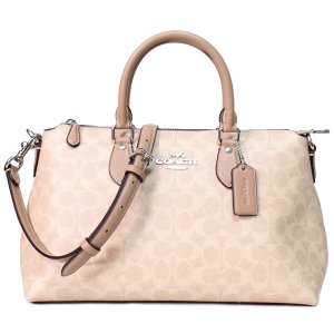 画像1: 【COACH】コーチ バッグ コーティングキャンバス レザー シグネチャー ジョージア サッチェル ロゴ 2WAY ボストン ショルダー ハンドバッグ サンド×トープ〔日本未発売〕