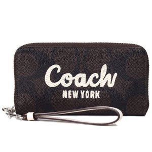 画像1: 【COACH】コーチ 長財布 コーティングキャンバス スムースレザー シグネチャー ロゴ リストレット ジップ アラウンド 長財布 ウォルナット×チャーク（日本未発売）