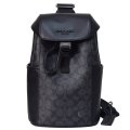 【COACH】コーチ バッグ メンズ バックパック キャンバス レザー シグネチャー レーサー パック ワンショルダー 巾着式 ボディバッグ チャコール×ブラック〔日本未発売〕