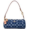 【COACH】コーチ バッグ デニム レザー シグネチャー 筒型 チェリー さくらんぼ チャーム付き ノリータ リストレット バレル バッグ マルチ ポーチ デニム×ナチュラル（日本未発売）