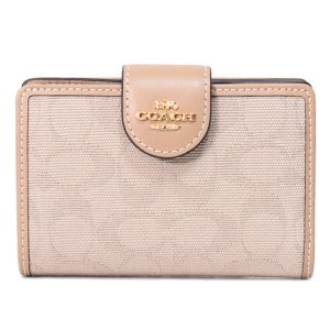 画像1: 【COACH】コーチ 財布 キャンバス レザー シグネチャー ミディアム コーナー ジップ ウォレット 二つ折り財布 ダークナチュラルマルチ（日本未発売）