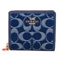 【COACH】コーチ 財布 デニム レザー シグネチャー ロゴ さくらんぼ チャーム コンパクト スナップ ウォレット 二つ折り 財布 デニム×ナチュラル（日本未発売）
